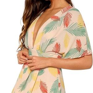 Floral Plunge Neck Knot Front A Line Short Dress